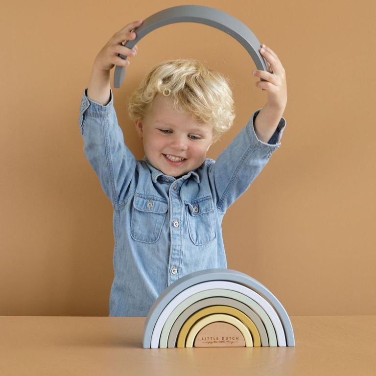 Stacking Tower Rainbow Blue personalized - Gift for birth
