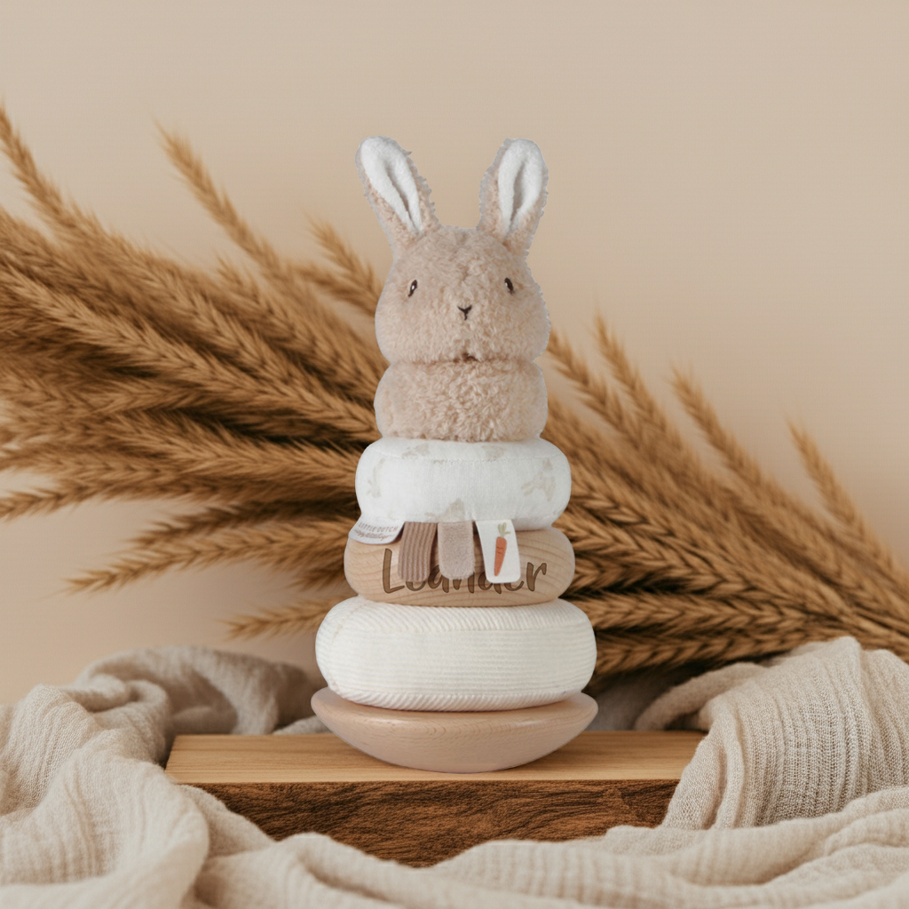 Tour d'empilage personnalisée bébé lapin avec nom cadeau de naissance