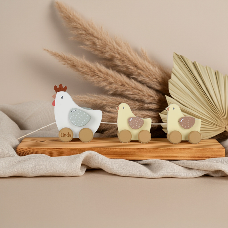 Personalized Pull-Along Chicken Toy Made of Wood with Name | Gift for Children