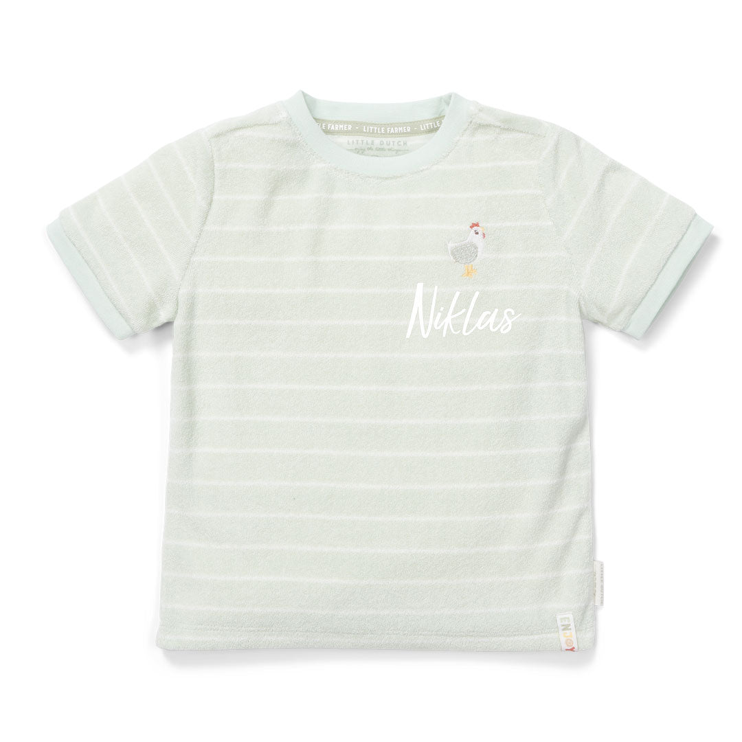 T-shirt à manches courtes en tissu éponge à rayures vert ferme | Little Dutch