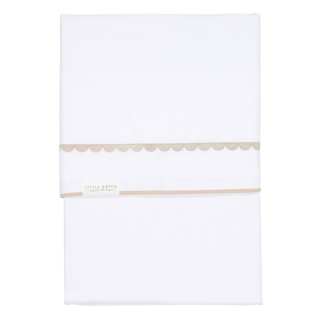 Drap de lit brodé rond, 70 x 140 cm, beige | Little Dutch