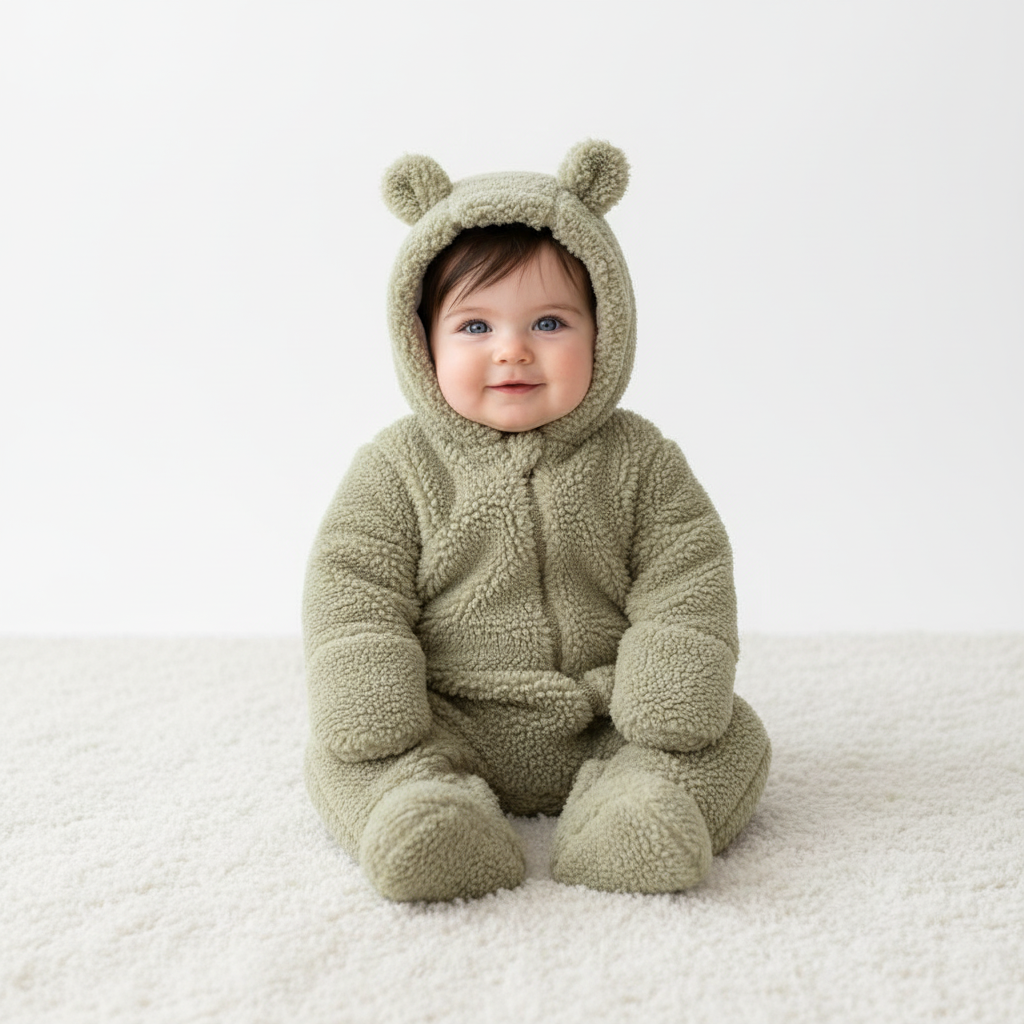 Grenouillère Teddy vert tendre - Teddy d'hiver pour nouveau-né | Little Dutch