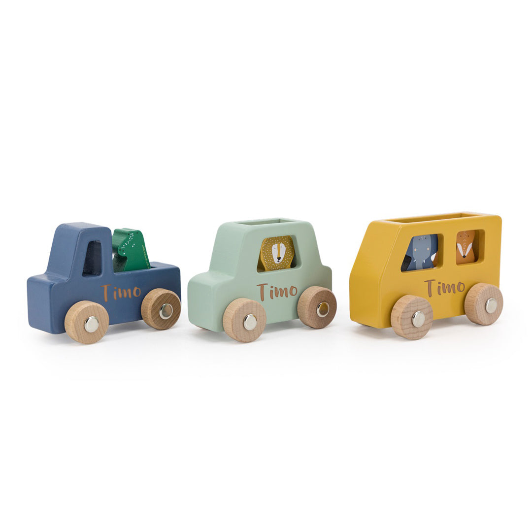 Coffret de voitures en bois avec animaux | Trixie
