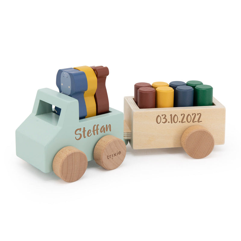 Wooden car with trailer and animals | Trixie