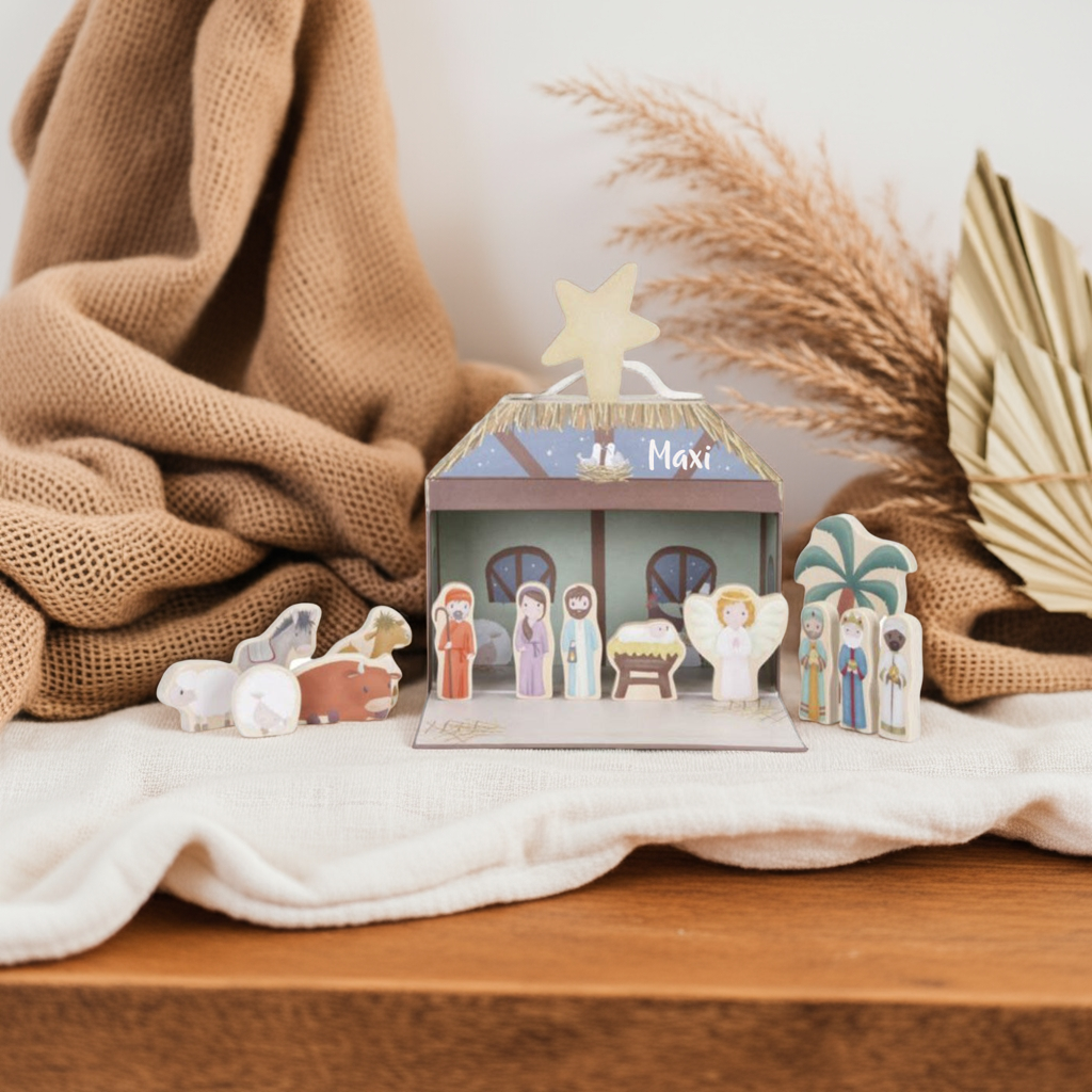 Crèche de Noël personnalisée en bois – adorable jeu de crèche pour enfants