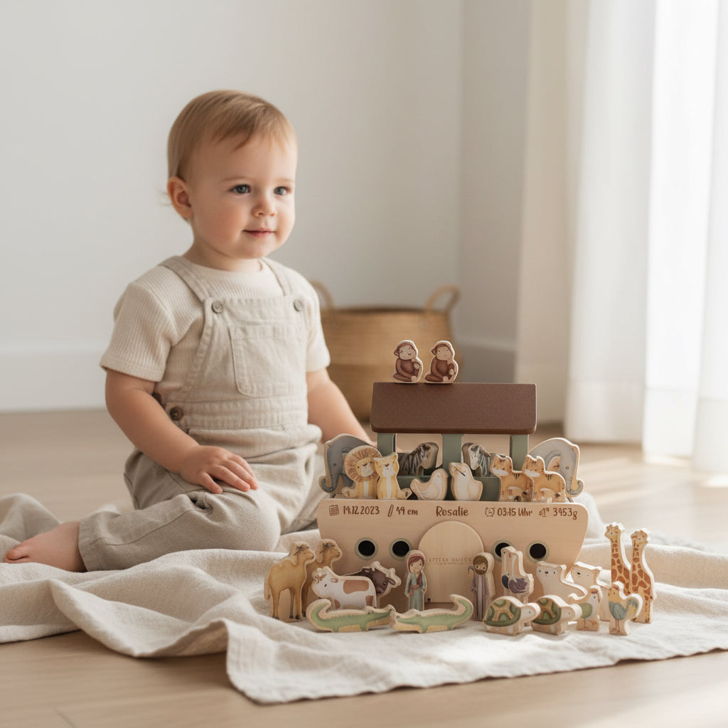 Arche de Noé personnalisée en bois – Cadeau de naissance