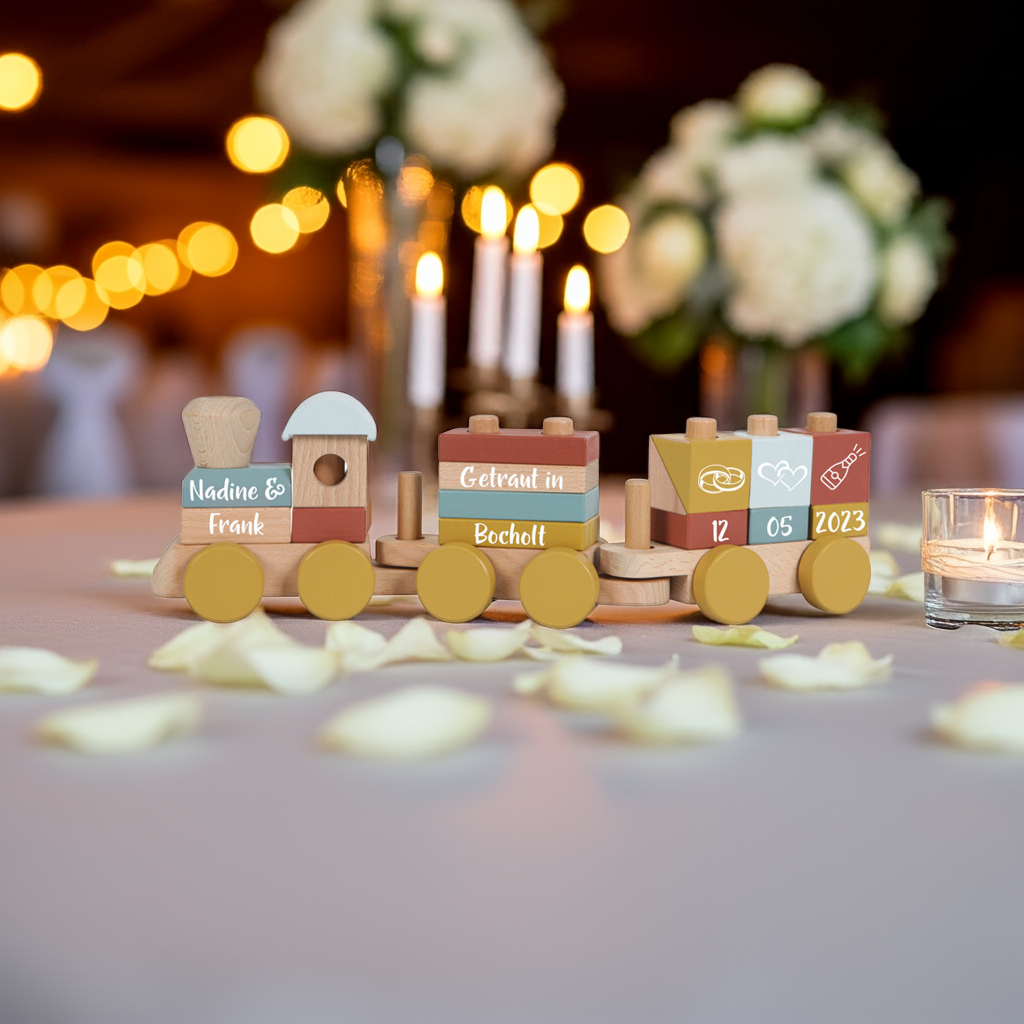 Train en bois personnalisé Pure & Nature – Cadeau de mariage avec noms