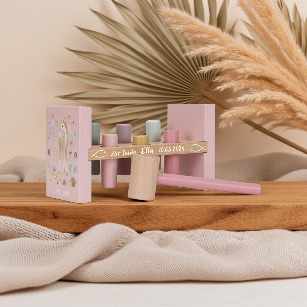 Jardin féerique en bois avec banc - Cadeau de baptême | Schmatzepuffer