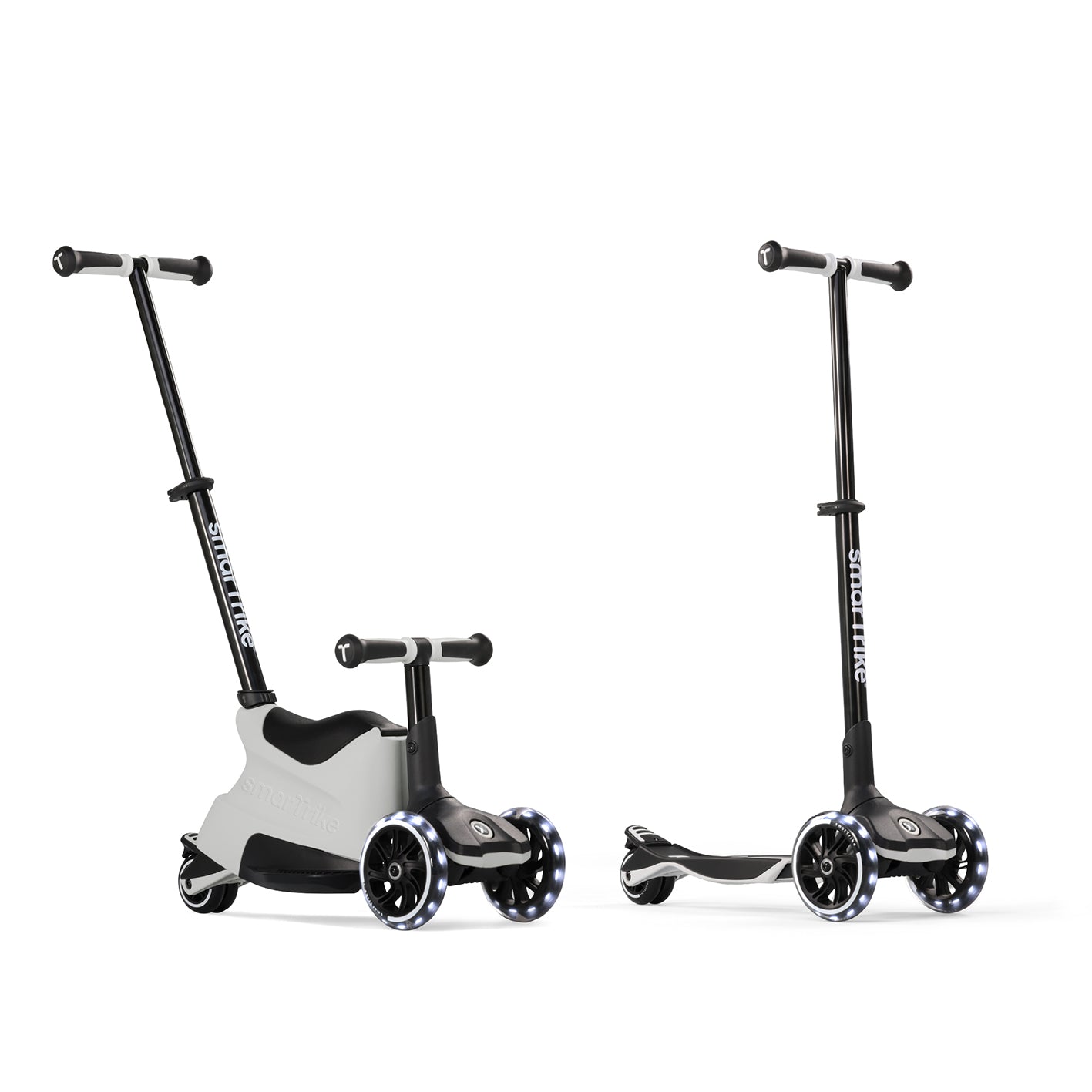 Mitwachsender Kinder Scooter mit Sitz und Lenker als Ride-on und Scooter nutzbar