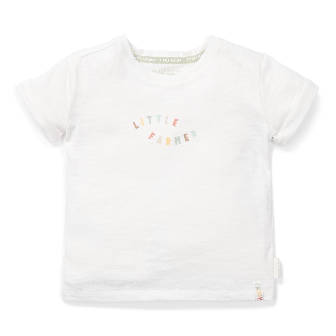 Weißes Kinder T-Shirt Little Farm mit dezentem Bauernhof-Motiv und Kurzarm für Mädchen und Jungen