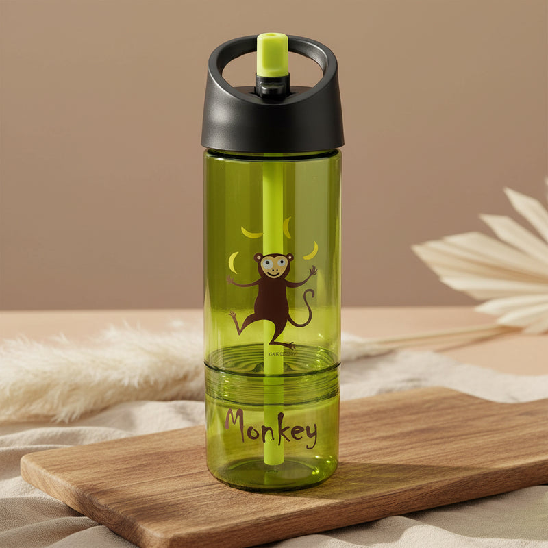 Kinder Trinkflasche 2 in 1 mit 300 ml und 150 ml Behaelter in Lime, ideal fuer Getraenke und Snacks im Kindergarten, in der Schule und unterwegs