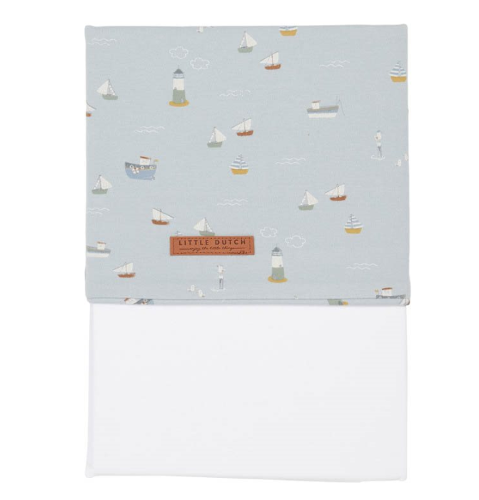Drap de lit enfant Sailors Bay 110 x 140 cm, bleu | Little Dutch