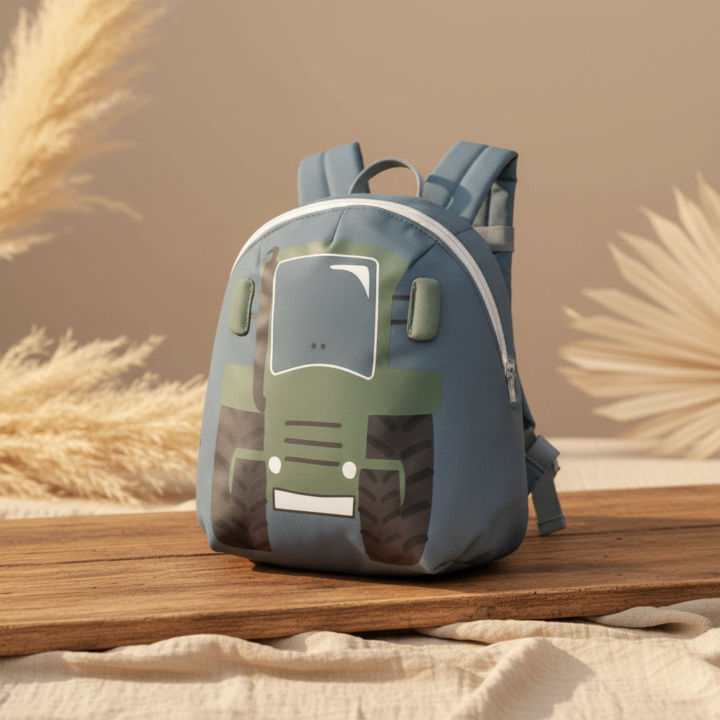Kinderrucksack mit Traktor Motiv aus der Tiny Drivers Kollektion fuer Kindergarten, Ausfluege und den Alltag mit praktischem Stauraum