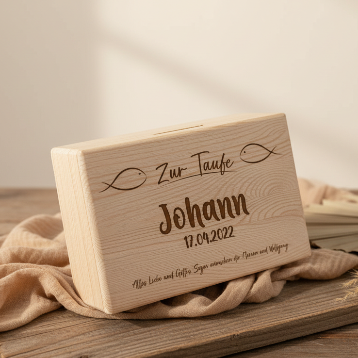 Boîte à souvenirs personnalisée en bois naturel – Cadeau de baptême | Schmatzepuffer
