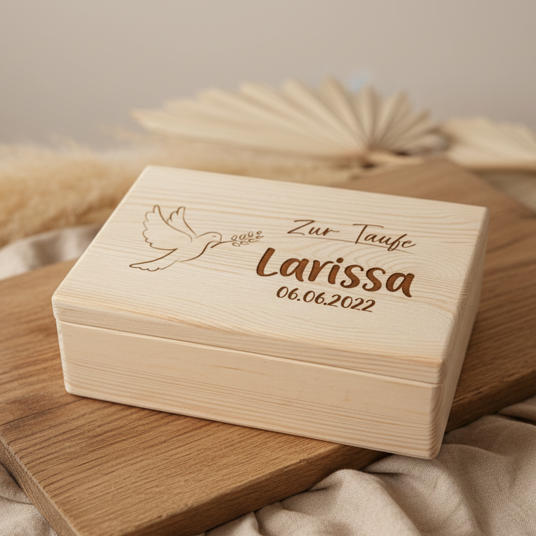 Boîte à souvenirs personnalisée en bois naturel – Cadeau de baptême | Schmatzepuffer