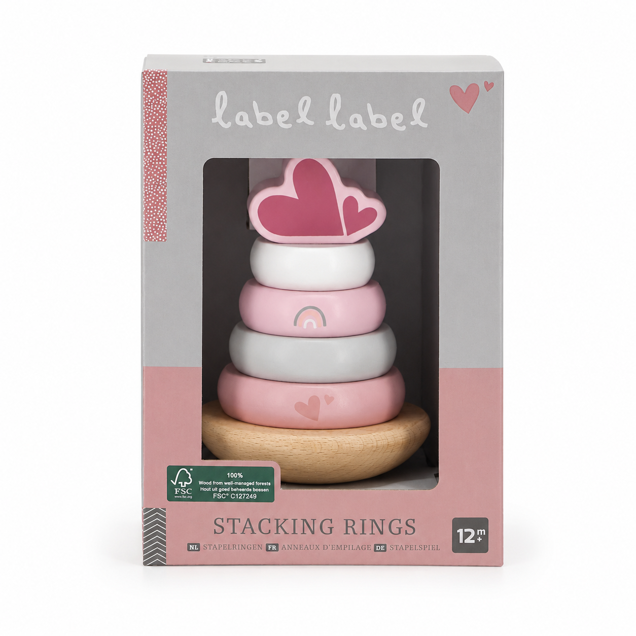 Label Label Stapelturm Balance Rosa aus Holz als dekoratives Motorikspielzeug im Kinderzimmer