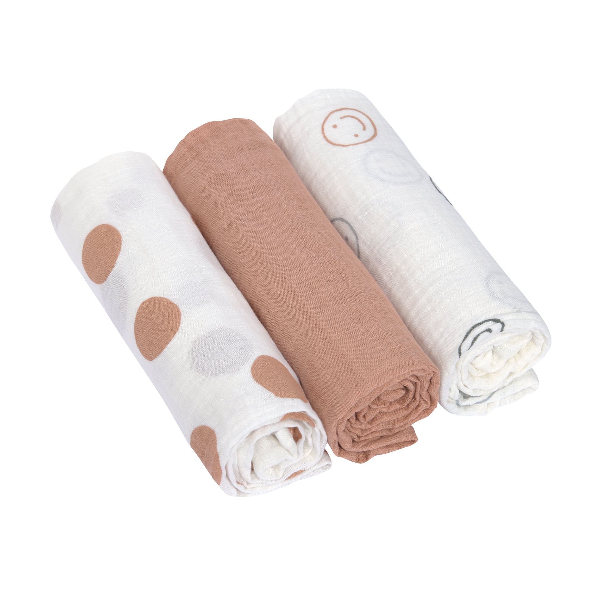 Lot de 3 mousselines, 85 x 85 cm, Tiny Smile, beige | Lässig