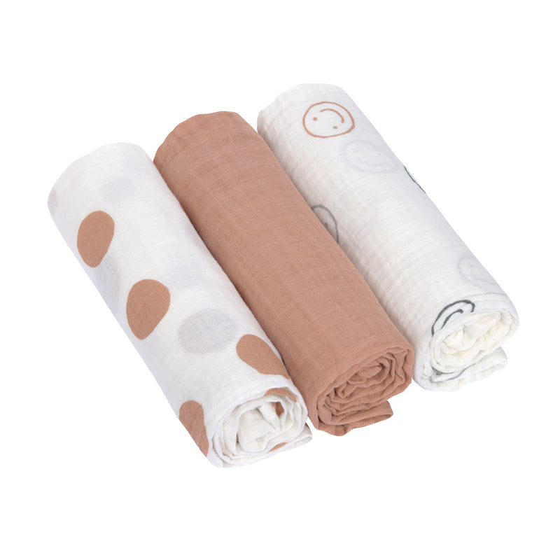 Lot de 3 mousselines, 85 x 85 cm, Tiny Smile, beige | Lässig