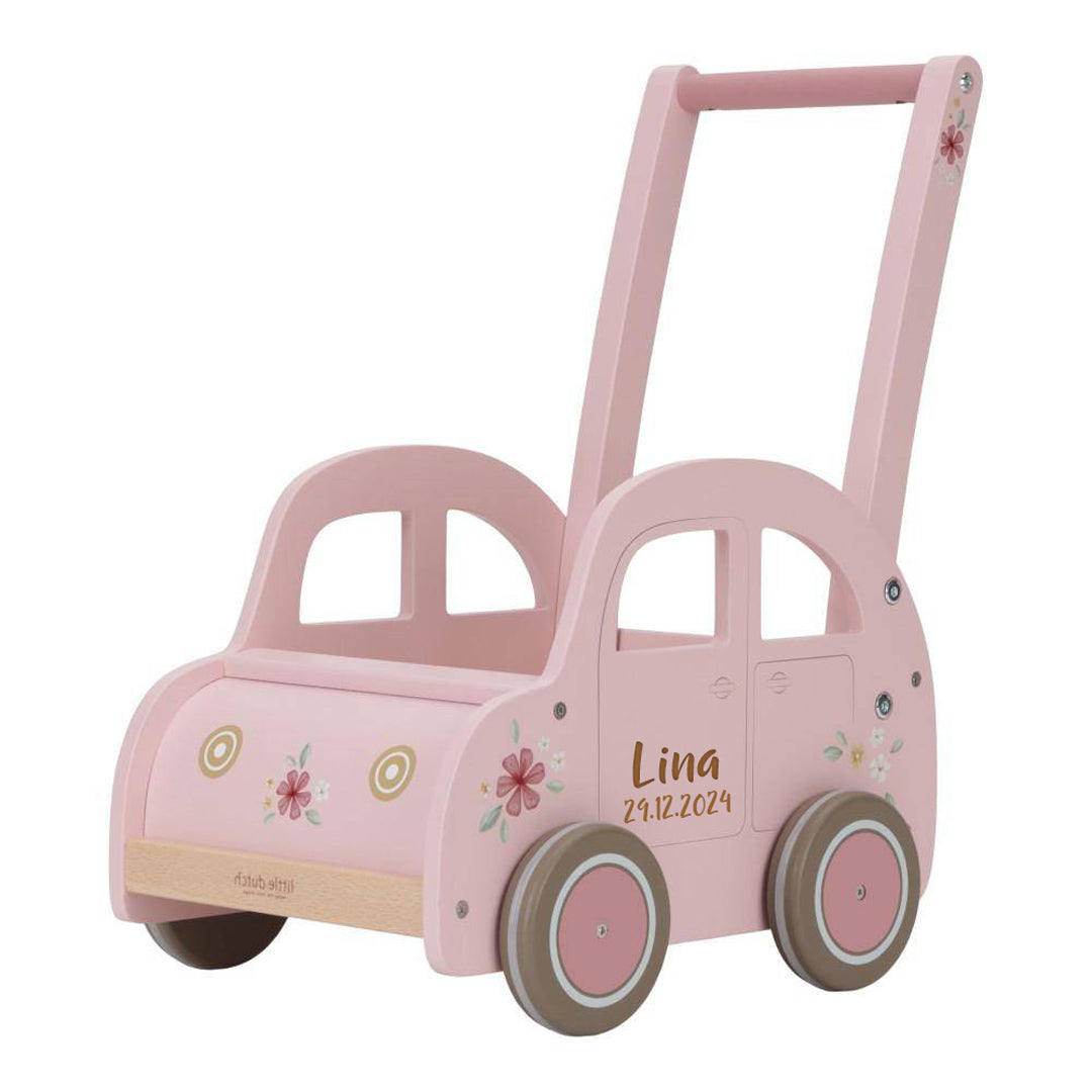 Chariot de marche rose personnalisable avec prénom et date de naissance
