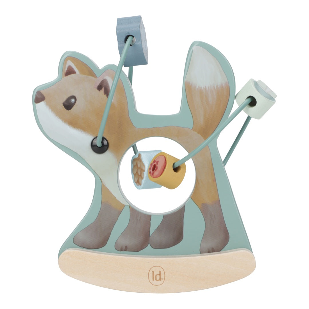 Motorikschleife Fuchs aus Holz mit beweglichen Spielelementen zur Förderung der Feinmotorik, liebevolles Babyspielzeug für kleine Entdecker und Geschenkidee für Babys
