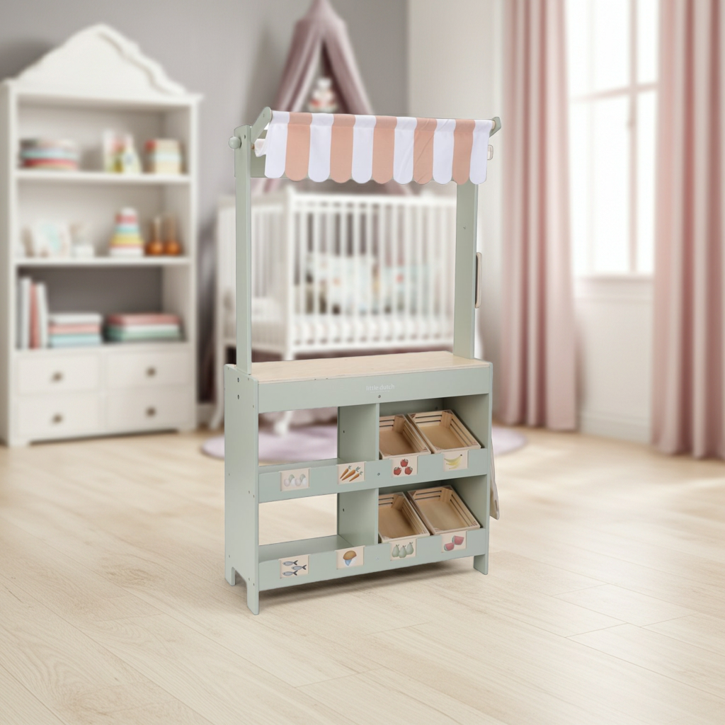 Wooden Market Stall &amp; Café – 2-in-1 Game Stand