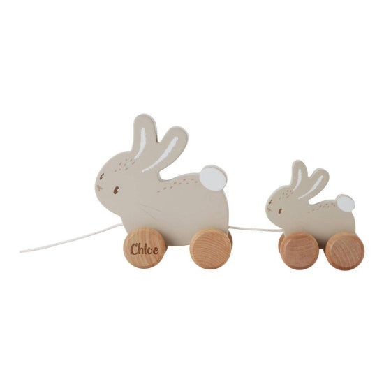 Jouet à traîner personnalisable en bois bébé lapin