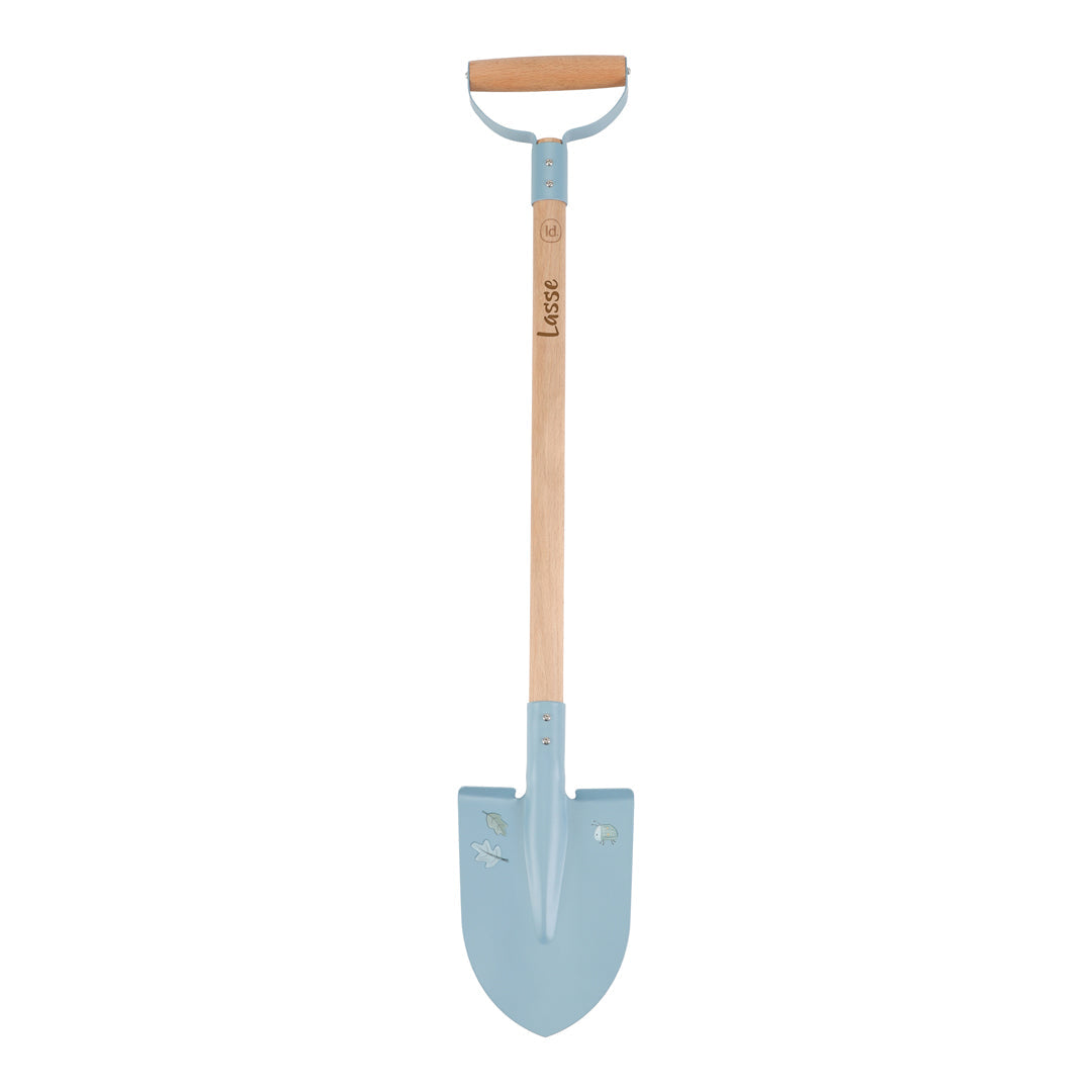Personalisierte Kinder-Gartenschaufel in Blau mit hochwertigem Holzstiel und individuellem Namen. Robuste Schaufel für Sandkasten, Strand und Garten – ideales Geschenk für kleine Gärtner.