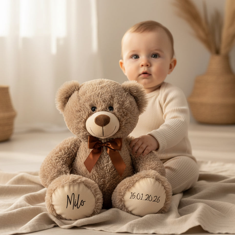 Personalisierter Teddybär Kuscheltier 54cm Hellbraun - Geschenk zur Geburt & Taufe