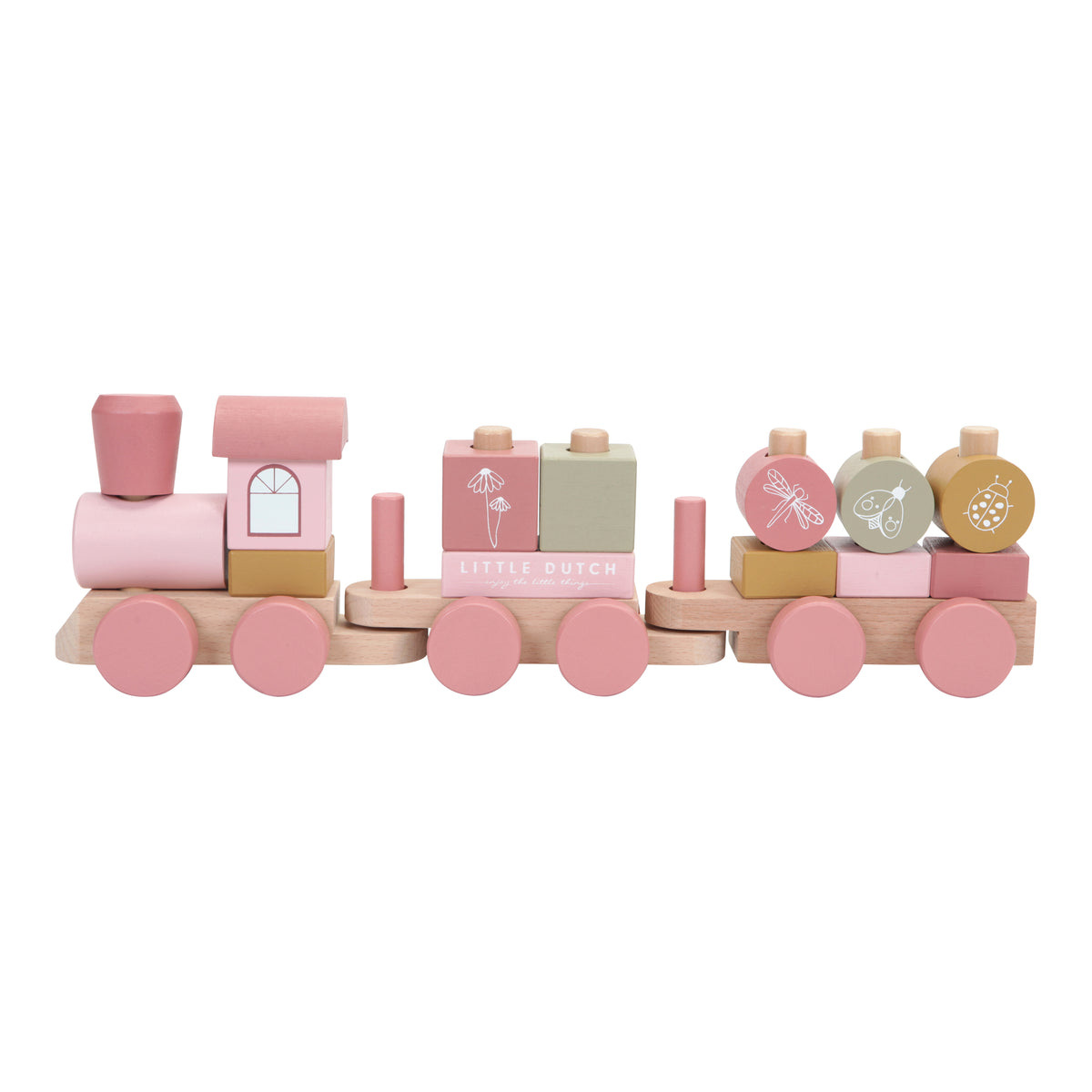 Personalisierter Holzzug in Rosa als individuelles Babygeschenk zur Geburt