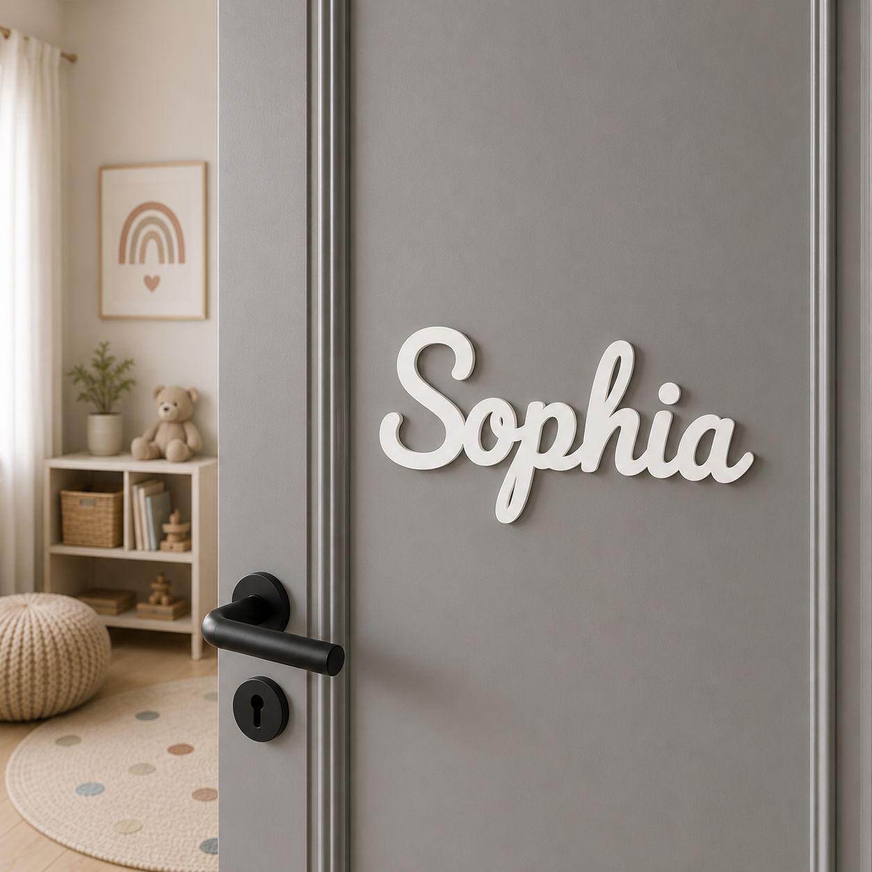 Personalisiertes Türschild fürs Kinderzimmer in Weiß mit dem Namen Marie – hochwertiges Holzschild als Geschenk zur Geburt, Taufe oder zum Geburtstag.