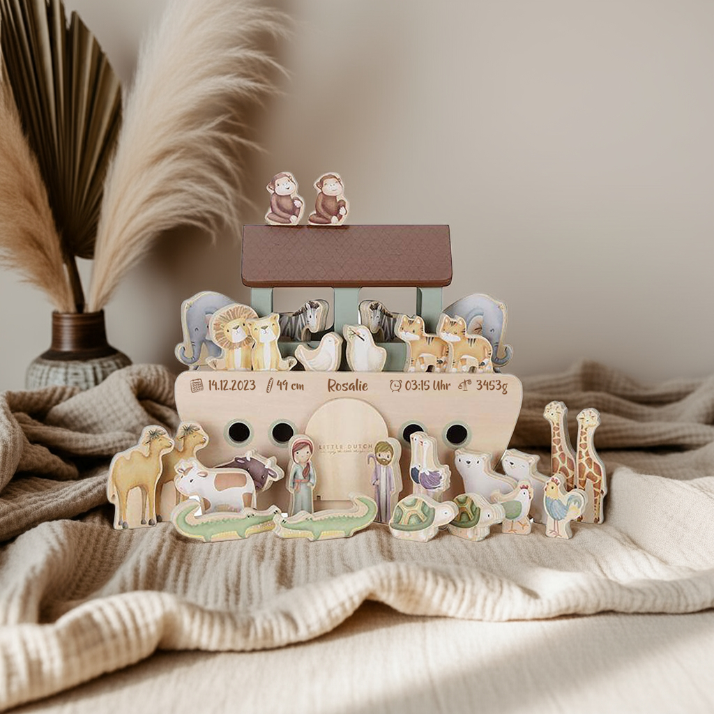 Arche de Noé personnalisée en bois – Cadeau de naissance
