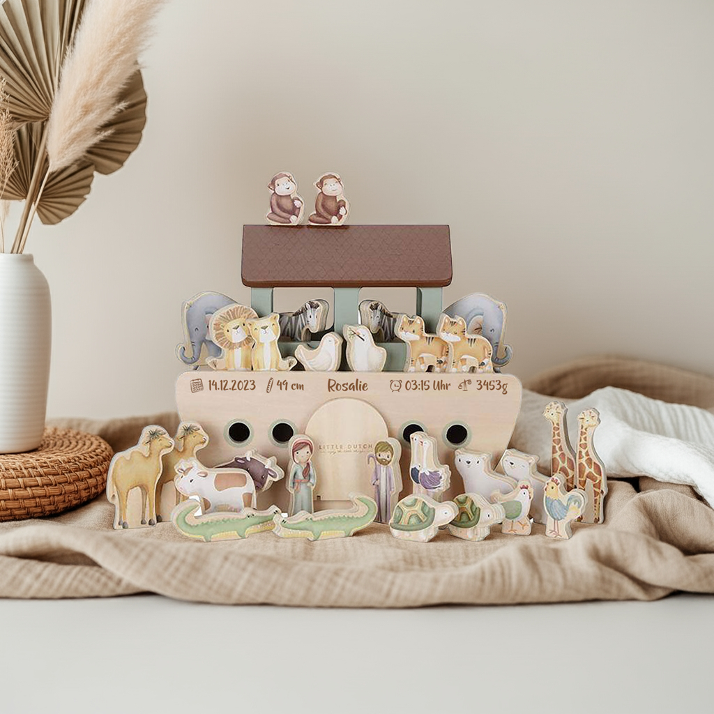 Arche de Noé personnalisée en bois – Cadeau de naissance