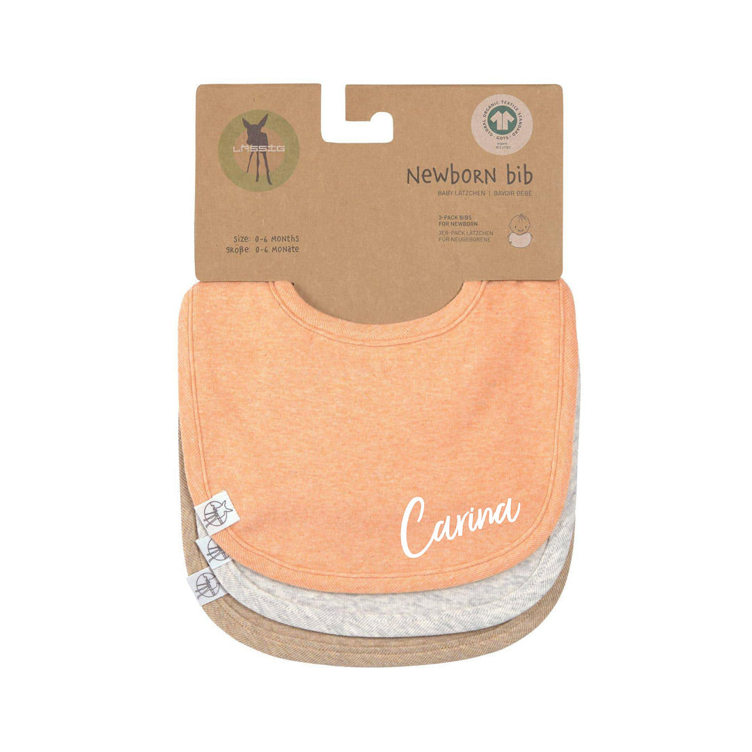 Lot de 3 bavoirs, abricot, gris clair, beige, coton | Lässig
