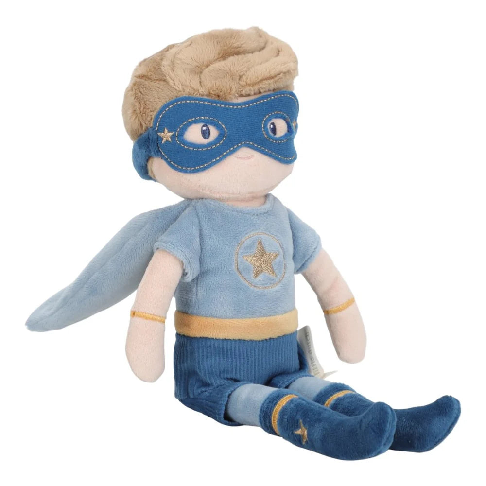 Superhelden Kuschelpuppe für Kinder mit Maske und Umhang. Weiche Stoffpuppe zum Kuscheln, Spielen und Geschichtenerzählen, ideal als Geschenk für Babys, Kleinkinder und Kinder.