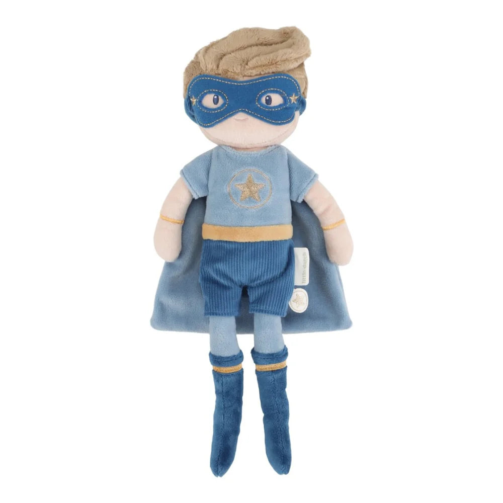 Superhelden Stoffpuppe mit Maske und Umhang für Kinder. Weiche Kuschelpuppe zum Spielen, Kuscheln und Fantasieren, ideal als Geschenk für Babys, Kleinkinder und kleine Superhelden-Fans.