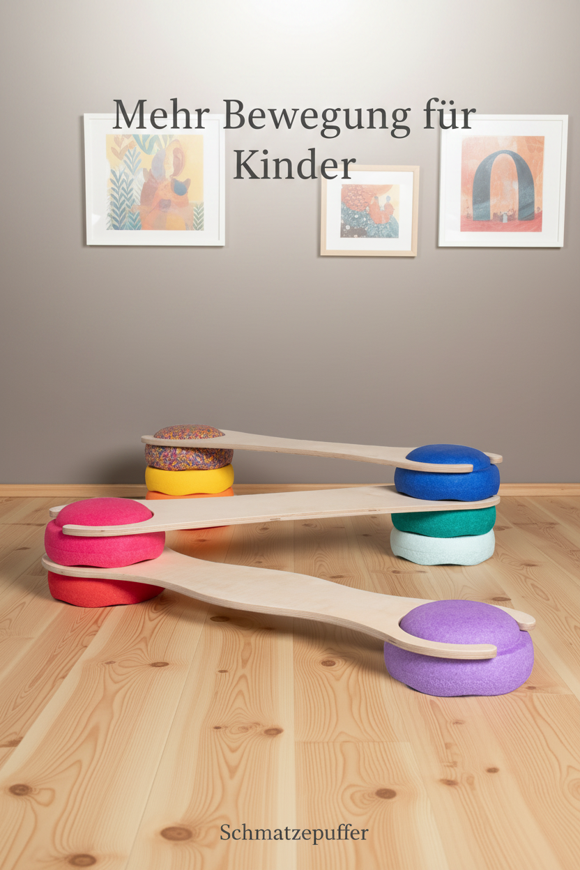 tiSsi Balance Board Set 3er mit Stapelsteinen im Wohnraum für mehr Bewegung und Balance bei Kindern