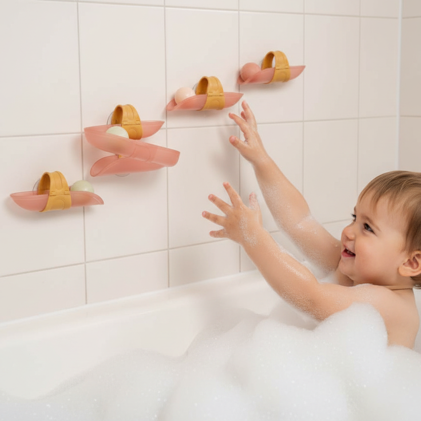 Wasserbahn fuer die Badewanne als abwechslungsreiches Badespielzeug fuer Babys und Kleinkinder zur Foerderung von Motorik, Kreativitaet und Spielspass