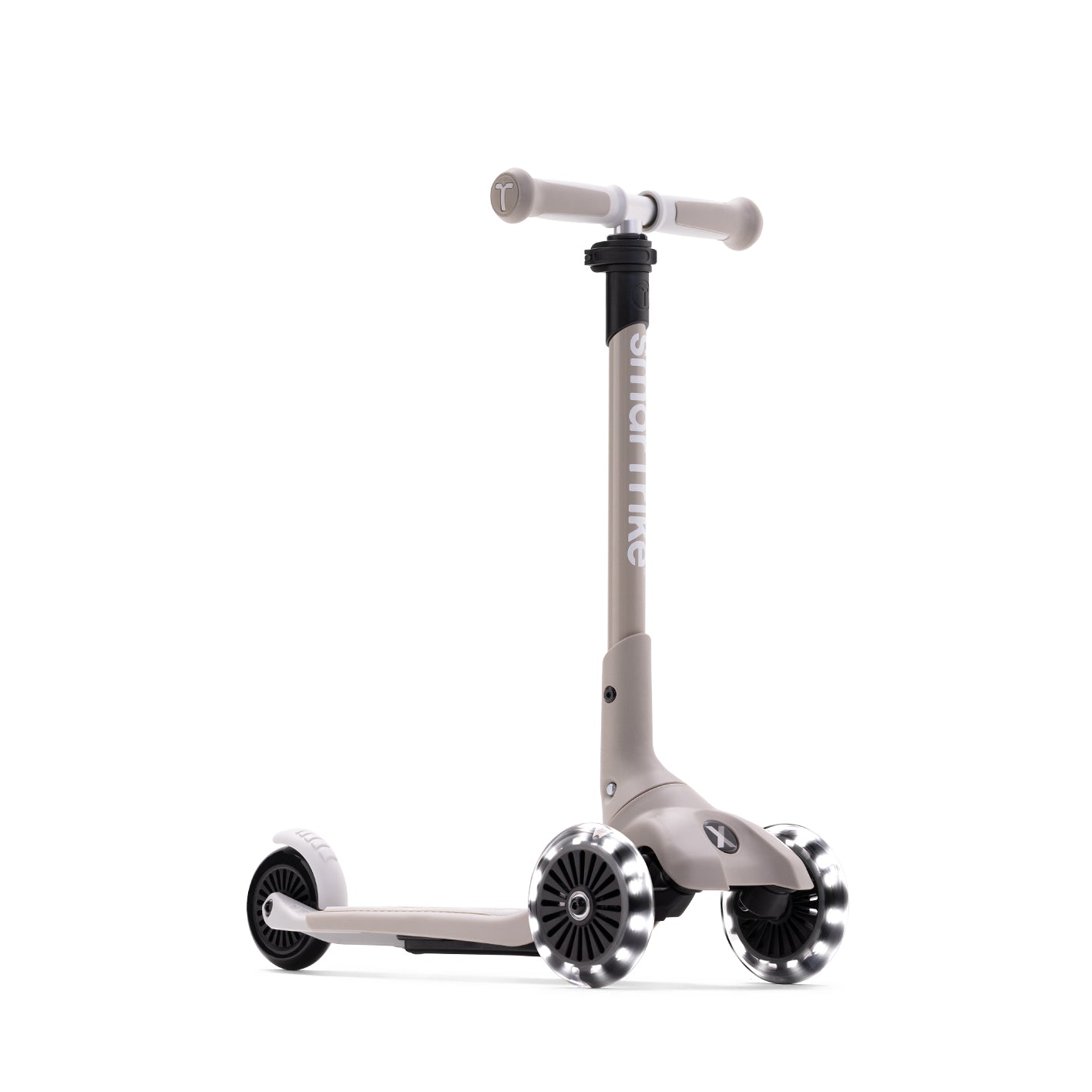 Xtend Mini+ Kinder Scooter in Beige mit leuchtenden LED Rädern, mitwachsend und höhenverstellbar für sicheres und stabiles Fahrverhalten im Alltag